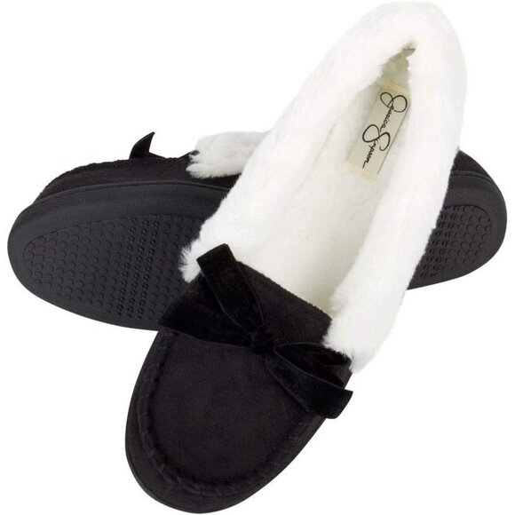 Women's Black Bow Faux Fur Collar Pull On Plush Lining Slipper Boot Shoes - Picture 3 of 8